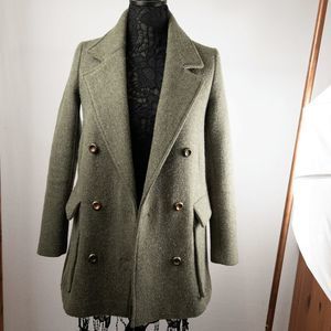 Zara Wool Blend Peacoat Sage Olive Green Size XS